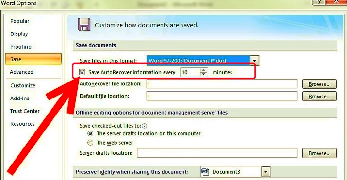 Turn on Autosave Word 2007 to Avoid Closing Word without Saving