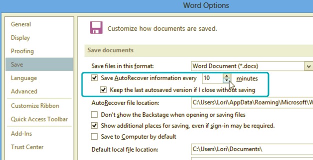 Turn on Autosave on MS Word 2013 to Avoid Closing Word without Saving
