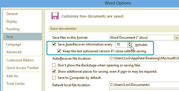 Ative o salvamento automático no MS Word 2013 para evitar fechar o Word sem salvar