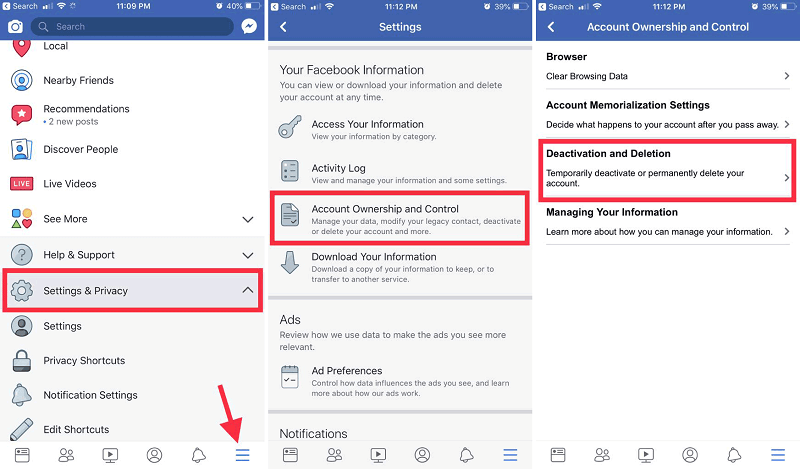 Choose Deactivation and Deletion under Account Ownership and Control in Facebook