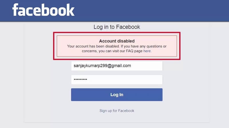 已禁用Facebook帐户