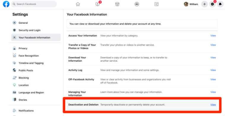 Click Deactivation and Deletion to Delete Facebook But Keep Messenger
