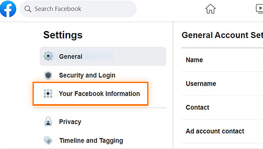 Click Your Facebook Information to Delete Facebook But Keep Messenger
