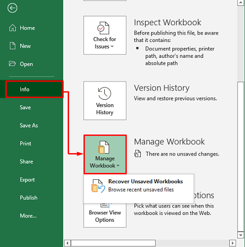 Recuperar a versão anterior do arquivo Excel usando Gerenciar pasta de trabalho