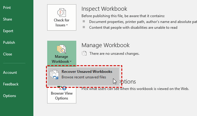 Hämta filer med Excel-återställningsfilens plats i Windows
