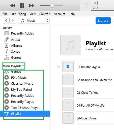 Select the Music Playlist