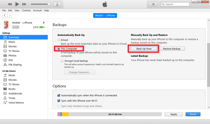Faça backup do iPad em uma unidade externa via iTunes
