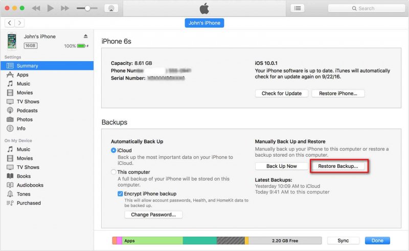 Recover Deleted Text Messages on iPhone Using iTunes Backup