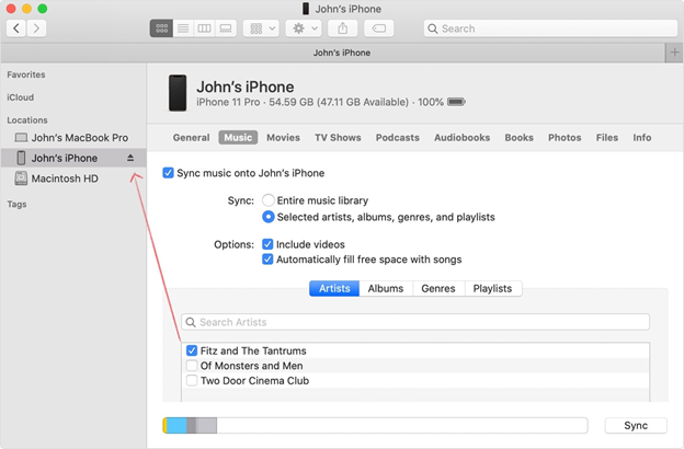 드래그 앤 드롭으로 iTunes에서 iPhone으로 재생 목록 전송