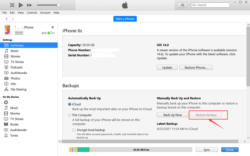 iTunes를 사용하여 오래된 iPhone에서 사진 복구