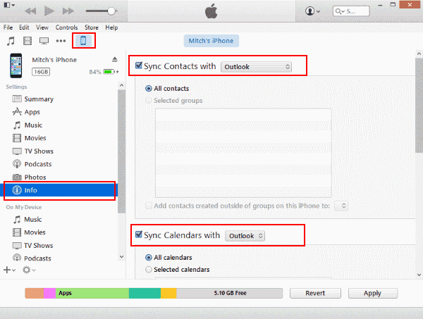 Överför Outlook-kontakter till iPhone med iTunes