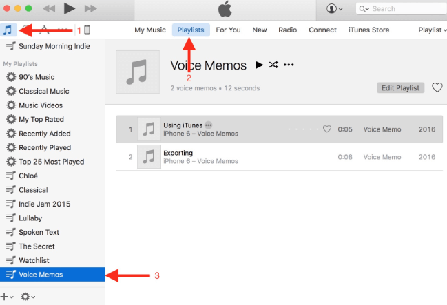Encontrar memorandos de voz no iTunes