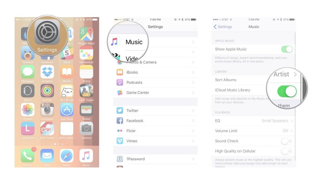 iCloud를 사용하여 iPhone 음악을 iPad로 전송