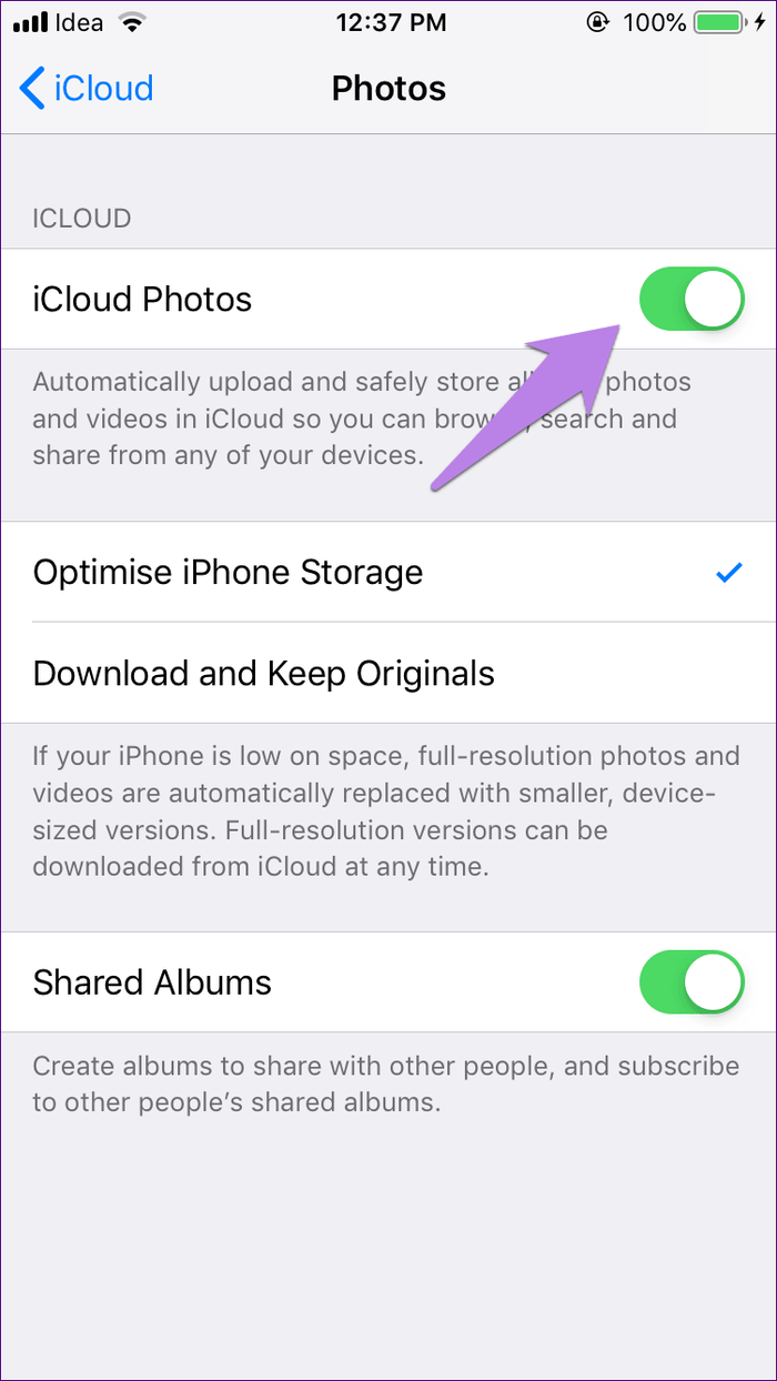 Exclua fotos do iPhone, mas não do iCloud - Desative as fotos do iCloud no seu iPhone