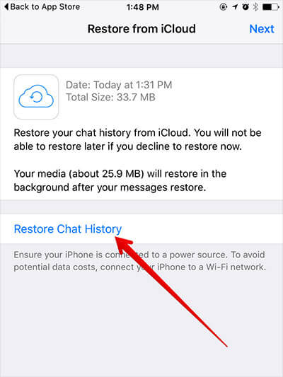 Återställ raderade WhatsApp-ljudmeddelanden från iPhone med iCloud