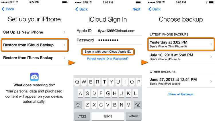 iCloud를 사용하여 깨진 iPhone에서 문자 메시지 검색
