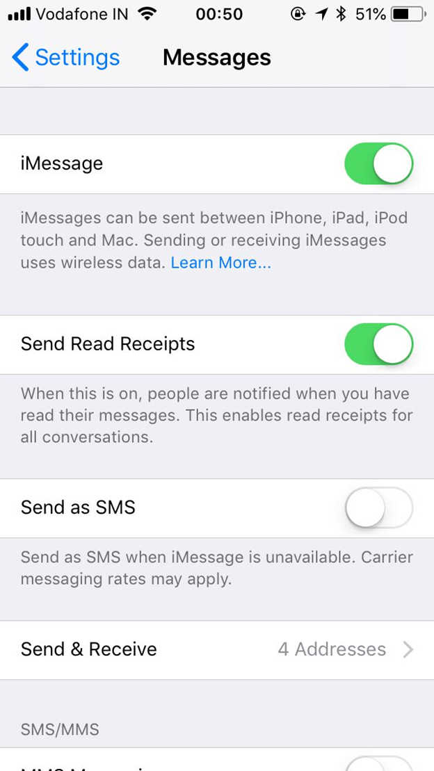 Verifique se o iMessage está ativado