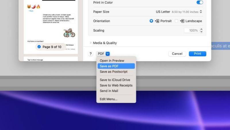 Exportando iMessages para um arquivo PDF em um computador Mac
