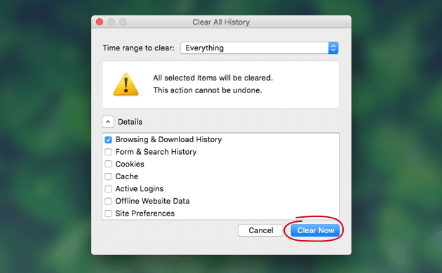 how to clear cache and cookies on mac firefox