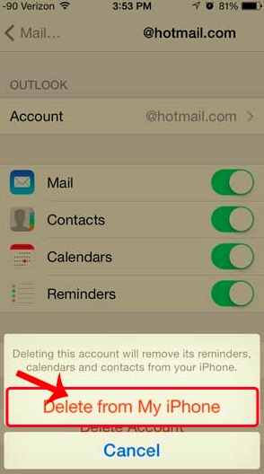 Delete Hotmail Account from My iPhone to Fix