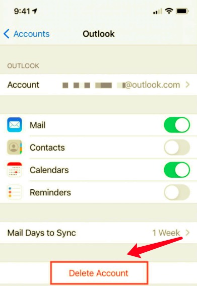 Delete Outlook Account and Set It Up Again to Resolve the Outlook Not Working on iPhone Issue