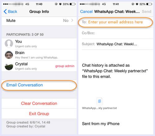 WhatsApp Konuşmalarını E-postaya Aktarın WhatsApp Mesajlarını iPhone Yedeklemesinden Çıkarın