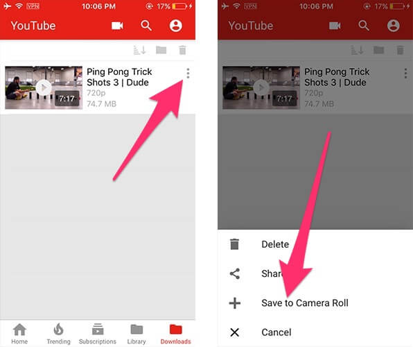 how to save youtube videos to camera roll android
