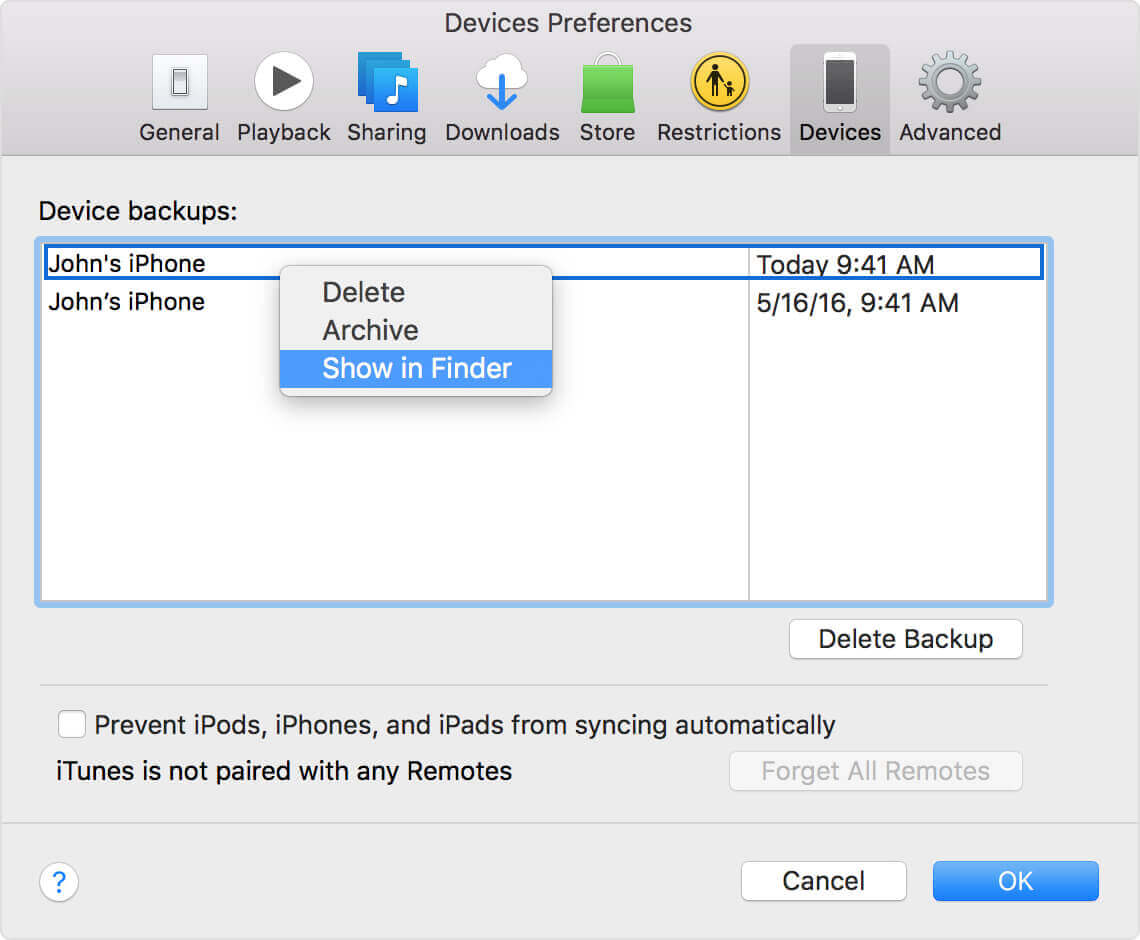 Show Itunes Backup