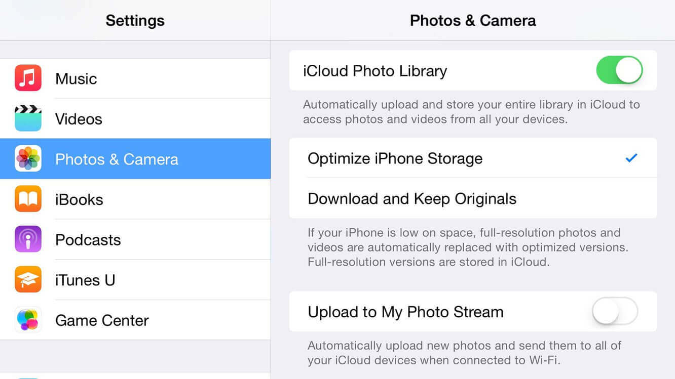 Encienda la biblioteca de fotos de Icloud