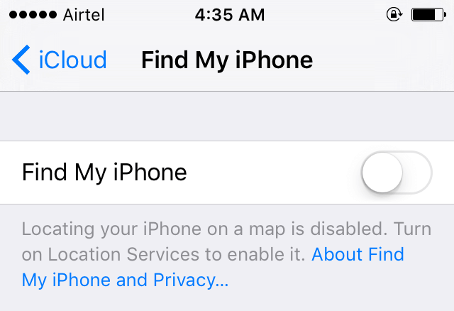 Desative o Find My iPhone para corrigir erro de ativação do iPhone