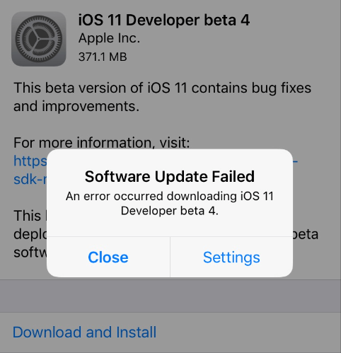 Falha na atualização do software iOS