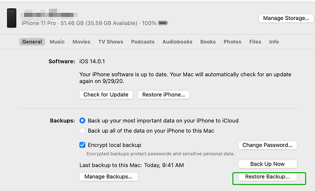 Använd iTunes Backup för att fixa borttagna anteckningar på iPhone själv