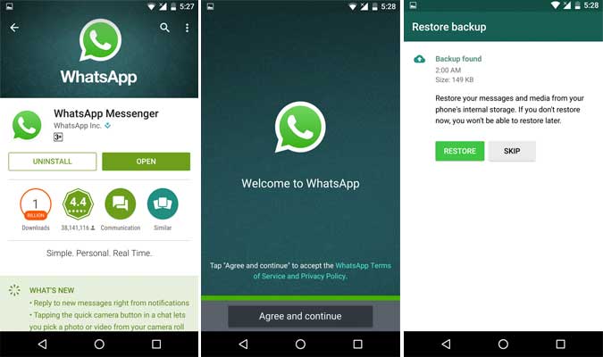 重新安装Whatsapp Android