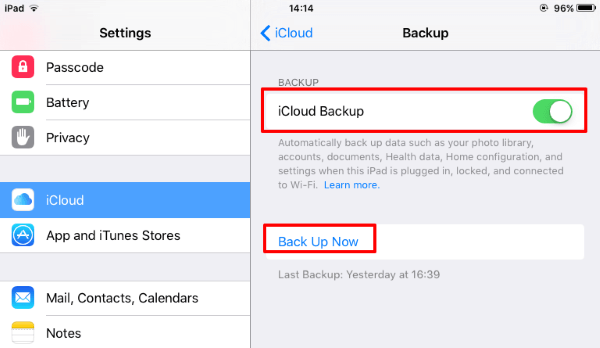 Copia de seguridad de datos antiguos del iPad en iCloud