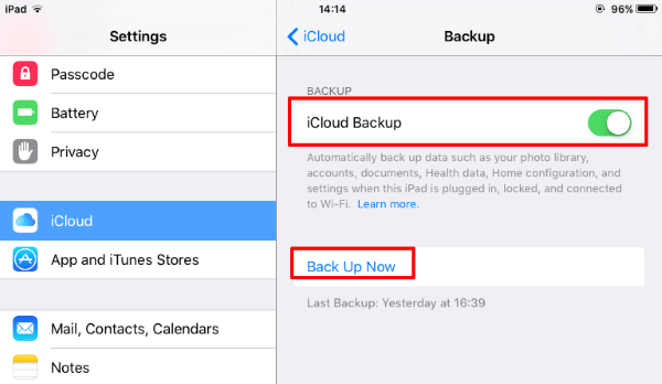 Faça backup do meu iPad usando o iCloud