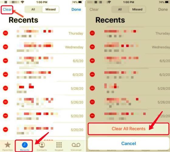 Remove Recent Calls from iPhone