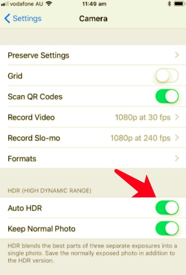 Avoid Having Duplicate Photos within iPhone by Turning off Auto HDR