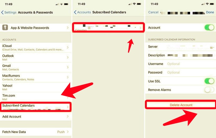 Delete Subscribed Calendar Events via Settings on iPhone