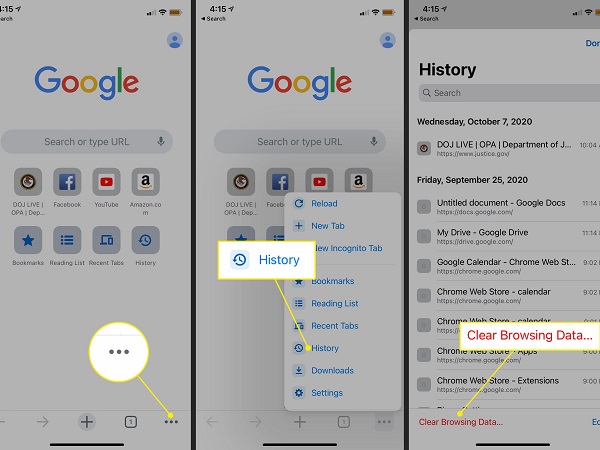 Använda telefon Chrome för att radera sökhistorik på iPhone
