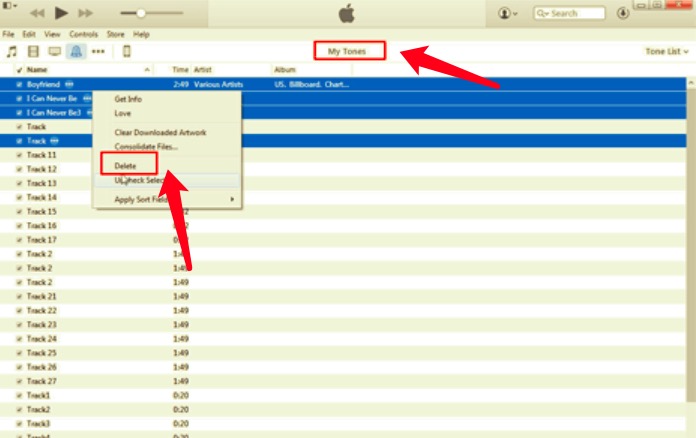 Ta bort ringsignaler från iPhone med iTunes