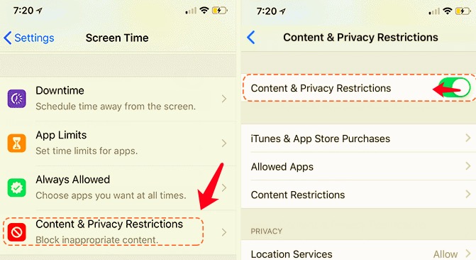 Disable the Restrictions to Fix the Can't Delete Apps Issue