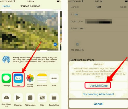 Envie vídeos grandes com o iCloud Maildrop