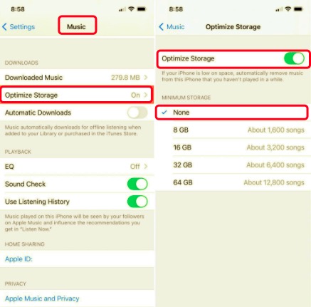 Optimize Storage for Music Downloads to Delete System Storage on iPhone