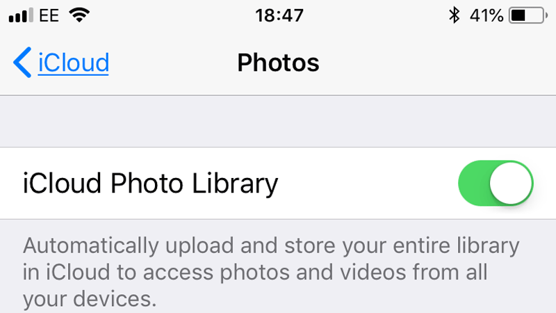 Desativar a biblioteca de fotos do iCloud para consertar o iPhone diz que não há armazenamento suficiente, mas há