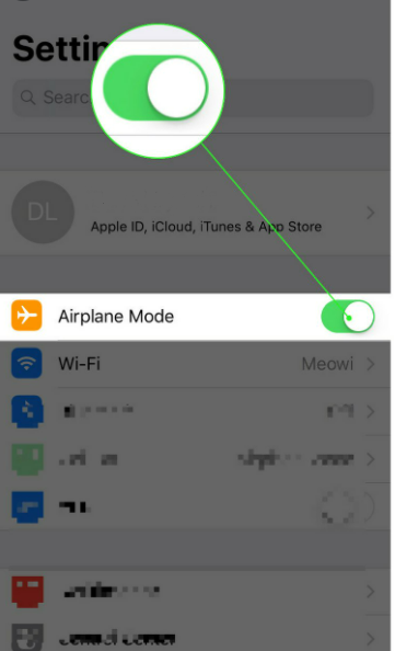iOS 전송 중단을 해결하기 위해 비행기 모드 켜기
