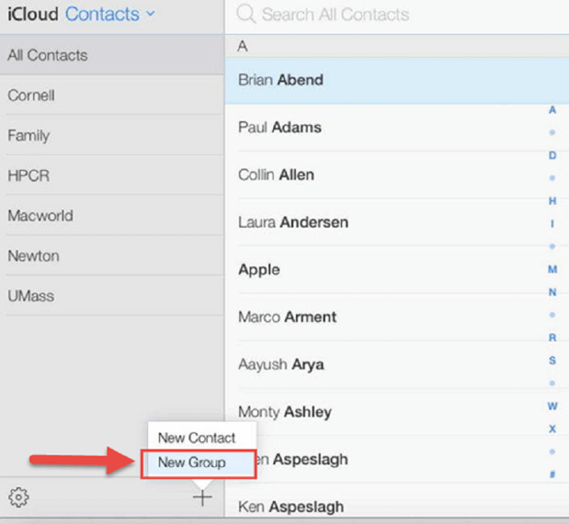 Crea un gruppo di contatti Icloud