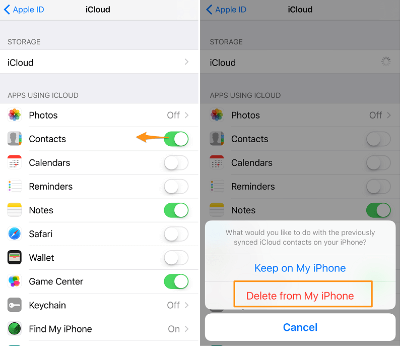 Ta bort kontakter manuellt på iPhone 5S med iCloud