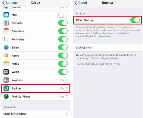 Desativar backup do Icloud