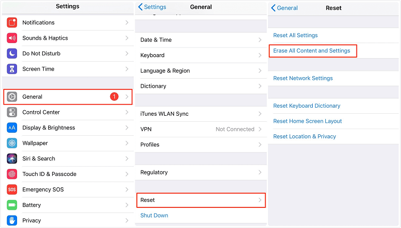 Erase All Content and Settings in iPhone Settings