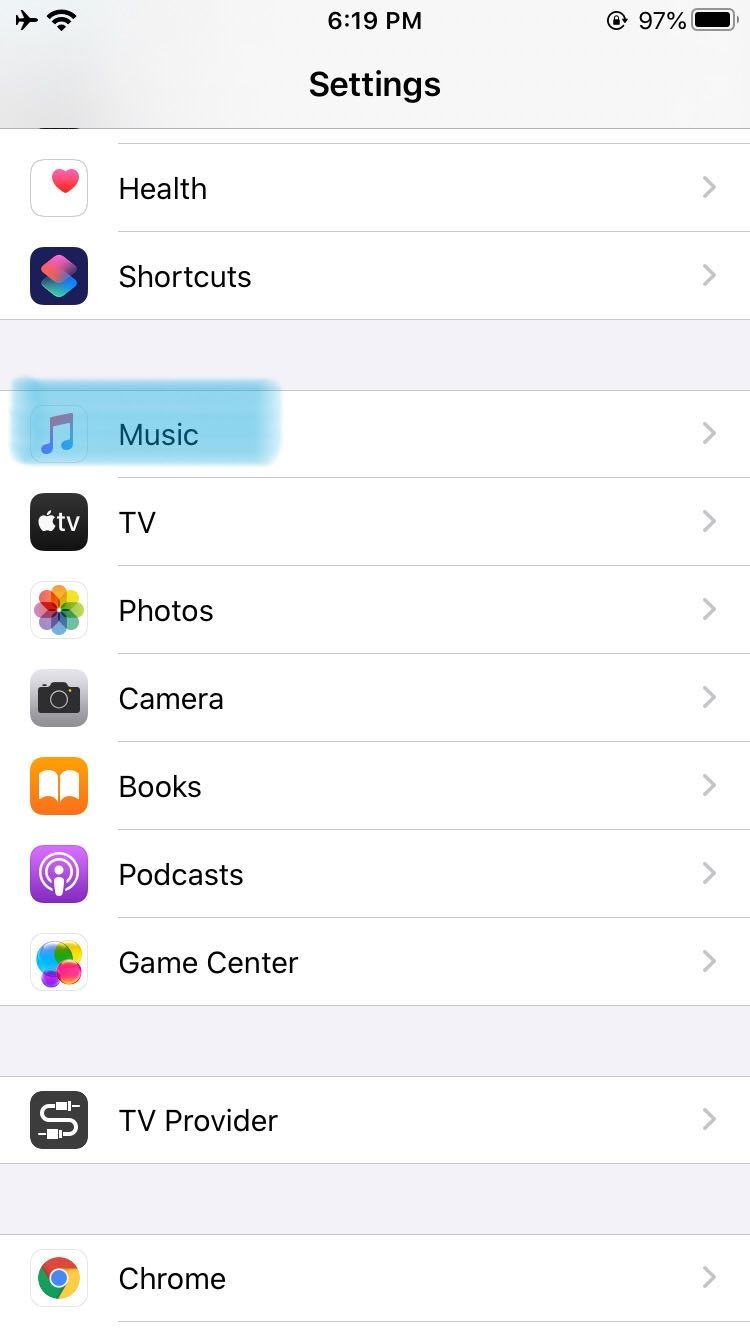 Disattiva iCloud Music Library